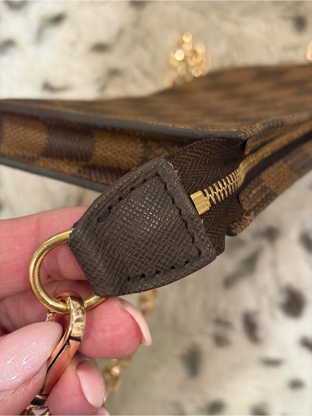 Louis Vuitton Brown Damier Ebene Bag with Gold Hardware and unbranded chain - Picture 8 of 14